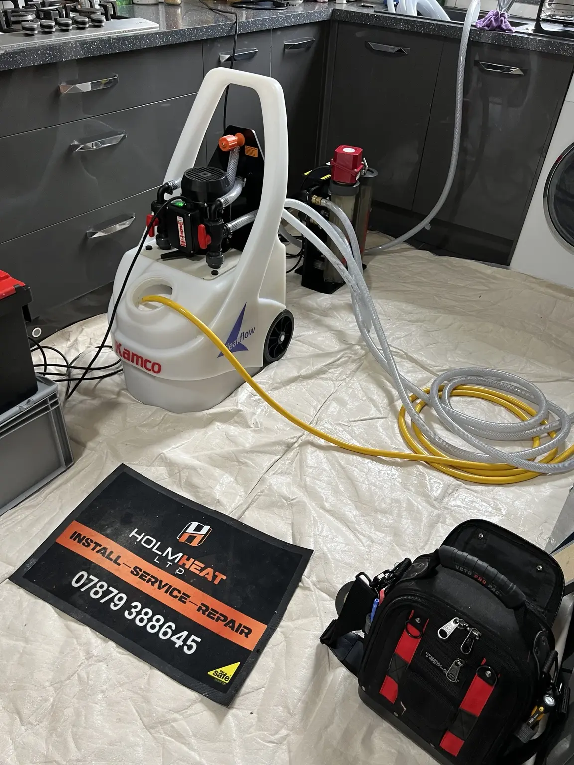 Heating system flushing equipment connected by HOLMHEAT